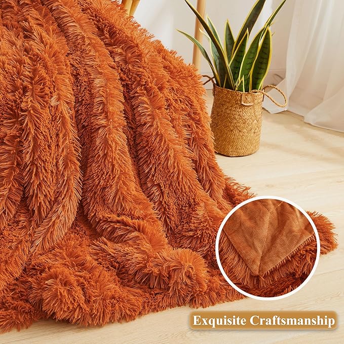 XeGe Luxury Faux Fur Throw, Burnt Orange Soft 50x60 Fluffy Blanket, Shaggy Plush Decorative Couch Throw, Cute Furry Fuzzy Blanket for Sofa Bed, Burnt Orange