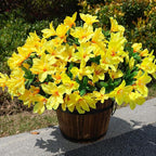 INSPRING Artificial Fall Flowers for Outdoors, 3 Bundles Fake Plants Silk Azalea Bouquet UV Resistant Realistic Faux Fall Flowers for Outdoor Planters Front Door Patio Garden Walkways Home, Yellow