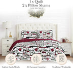 Southshore Fine Living, Inc. Twin Size Christmas Quilt with Matching Pillow Sham, Holiday Bedding Set, Twin/Twin XL Holiday Quilt Set, Reversible Red Plaid Quilt Over Rustic Cabin Print