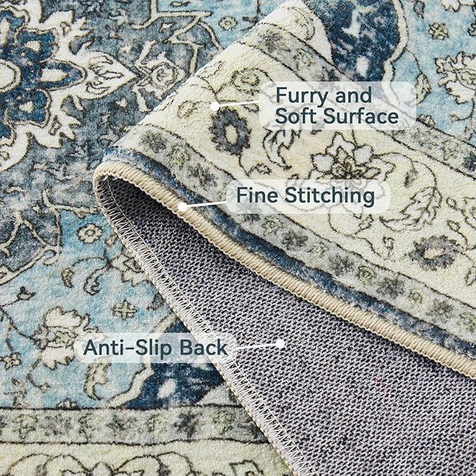 Topllen Entryway Rug - 2'x3' Boho Soft Low Pile Washable Area Rug, Non-Slip Small Rugs Indoor for Front Door Entrance Kitchen Bathroom, Vintage Carpet Stain Resistance (Blue, 2x3ft)