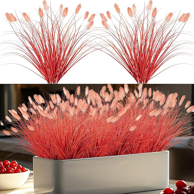 Fake Grass Fall Flowers Artificial Shrubs Artificial Grass Wheatgrass Cattails Fake Grass Decorations Artificial Plants Ornamental Grass Outdoor Grass Green Leafy Decorations (12PCS)Orange