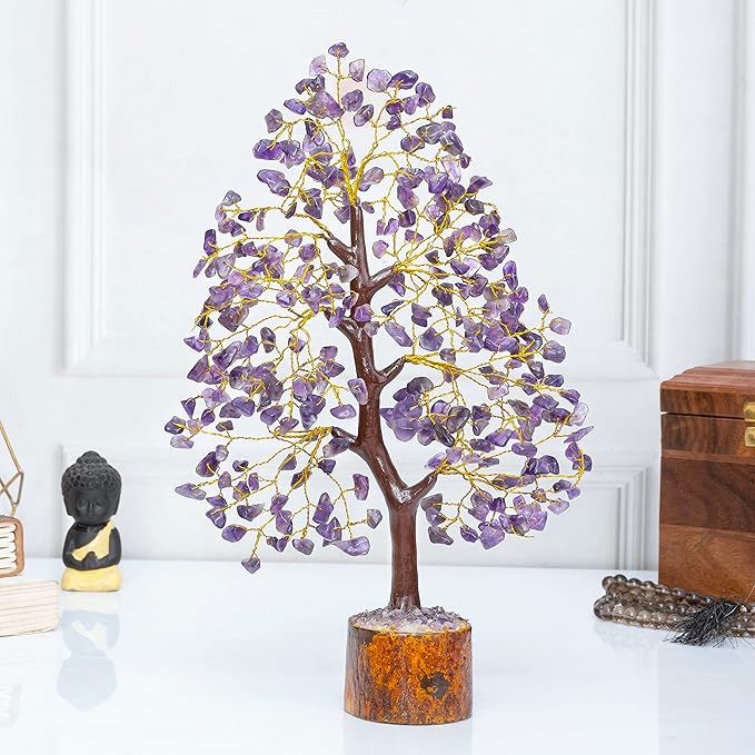 Amethyst Chakra Tree of Life - Crystal Tree for Positive Energy, Feng Shui Decor - Handmade Gemstone Tree, Good Luck Money Bonsai, Purple Healing Crystals, Meditation Stone, Spiritual Mystical Gift