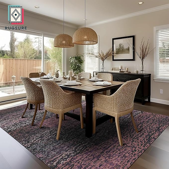 RUGSURE Washable Area Rug - 1/6 Thick - Stain & Water Resistant Non-Slip - Resistant Rug for Living Room, Bedroom, Nursery, Pet & Child Friendly, Vintage Charm Area Rugs (Burgundy, 6' x 9')