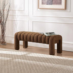 43.3" Bedroom Bench, Upholstered Entryway Bench, Modern End of Bed Ottoman with Solid Wood Legs and Adjustable Foot Pegs for Entryway, Dining Room and Living Room (Brown Boucle)