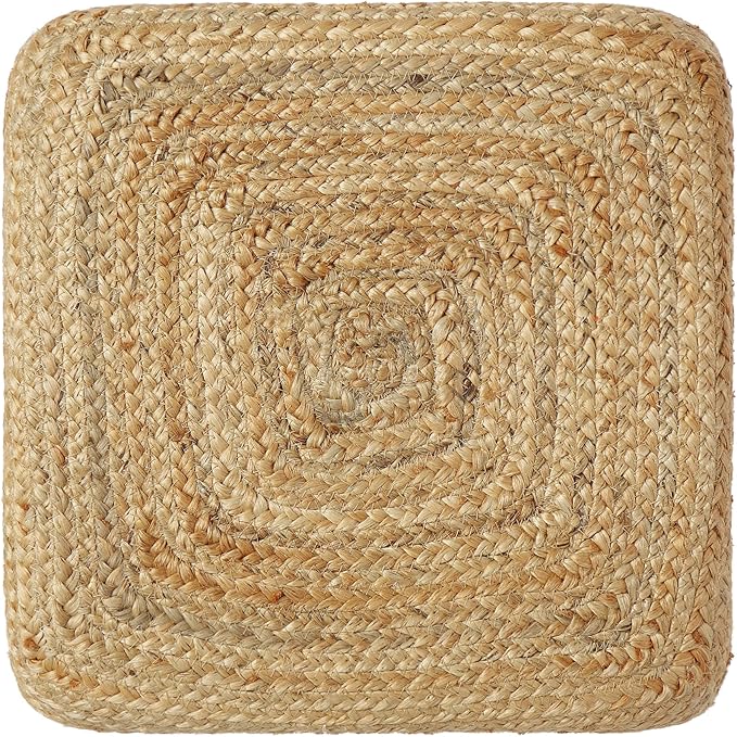 REDEARTH · Cube Pouf Ottoman - Braided Pouffe Accent Sitting Square Footrest for Living Room, Bedroom, Nursery, kidsroom, Patio, Gym; 100% Jute (14.5"x14.5"x16"; Natural Ivory)