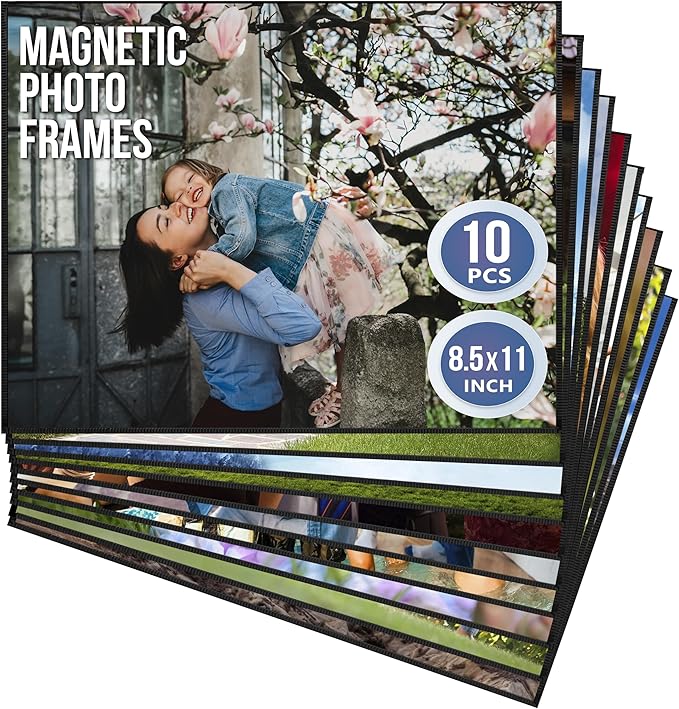 10 Pack Magnetic Picture Frames for Refrigerator - 8.5 x 11 in Magnet Picture Frames for Fridge - Magnetic Photo Sleeves - Locker Magnet Frame - 8.5x11 Magnetic Photo Frames - Magnetic Picture Holder