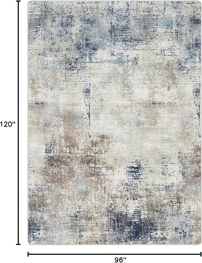 Area Rugs 8x10 Machine Washable Rug for Bedroom Living Room, Large Modern Abstract for Dining Room, Indoor Low Pile Carpet Soft Rugs with Non Slip Rubber Backing, Abstract Blue Gray