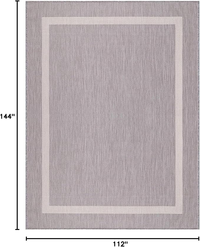 Bordered Outdoor Rug 9x12 Washable Outside Carpet for Indoor Patio Porch Waterproof Easy Cleaning Non Shedding Area Rugs Gray 9 x 12