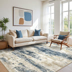 Area Rugs 9x12 for Living Room Bedroom, Modern Abstract Machine Washable Rug, Large Soft Low Pile Floor Cover with Non Slip Backing for Dining Room, Blue Beige