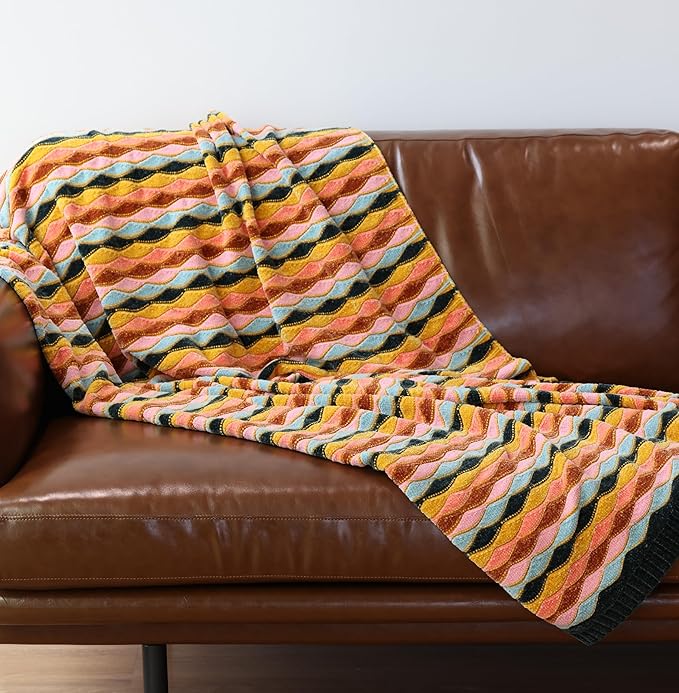 Soft Chenille Yarn Throw 36"x48", Handmade Knit Throw Blanket, for use in All Seasons, Soft Cozy Warm Knitted Blanket for Bed Sofa, Couch Chair, Living Room(1.15Ib)