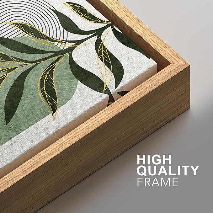 SIGNFORD Framed Canvas Print Wall Art Set Jungle Palm Leaf Geometric Polygons Abstract Shapes Illustration Modern Art Decorative Nordic Nature for Living Room, Bedroom, Office - 24"x36"x2 Natural