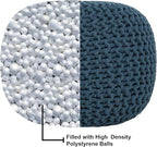 REDEARTH Round Pouf Bean Bag Ottoman - Foot Stool Hand Knitted - Home Decor Pouffe Stuffed - Cable Boho Poof Beanbag Footrest for Living Room - Nursery - Bedroom - Patio (19.5"x19.5"x14") - Teal