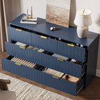 7 Drawer Dresser for Bedroom, Modern Fluted Dresser with Gold Metal Handles, Wide Chest of Drawers for Bedroom, Living Room, Entryway, Hallway, 55.9" L x 15.7" D x 31.4" H, Navy Blue