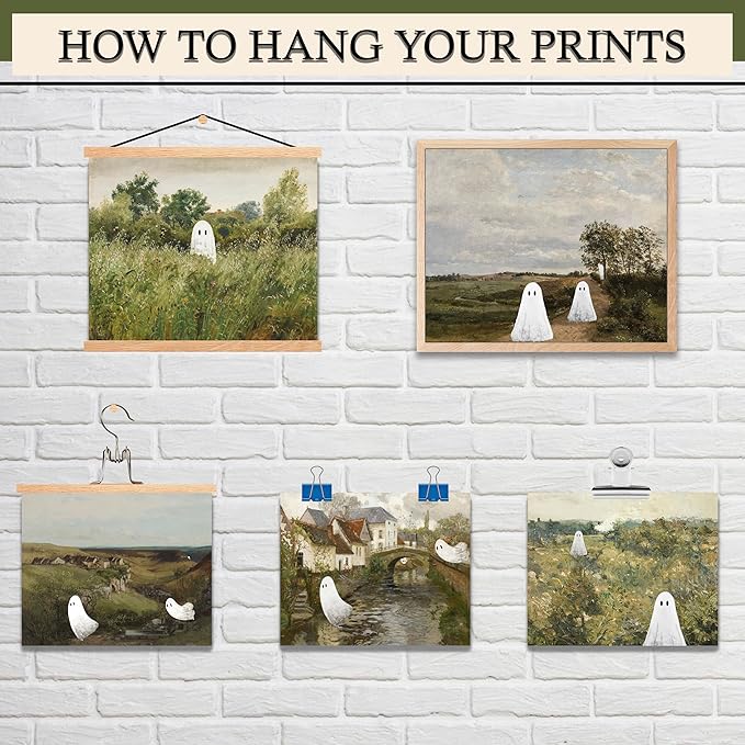 LANCHI95 6 Pcs 8x10 In Halloween Wall Art Prints, Vintage Witch Posters, Cute Ghost Pictures for Bedroom Decor (UNFRAMED)