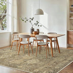 GENIMO 8X10 Area Rugs for Living Room, Machine Washable Non Slip Vintage Floral Patchwork Rug, Thin Low Pile Chenille Carpet Rugs for Bedroom, Dining Room, Straw