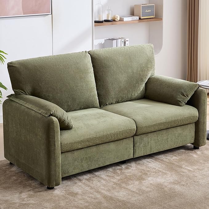 Chenille Oversized Armchair, 38.6'" Wide Accent Chairs for Living Room & Bedroom Modern Lounge Chair, Upholstered Mid-Century Reading Chair (Green, Loveseat)