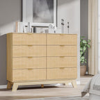 Fluted 8 Drawer Tall Dresser, 47.2" Wide Modern Boho Chest of Drawers, Wooden Storage Dresser TV Stand for Bedroom, Living Room, Closet, Hallway, Curved Profile Design