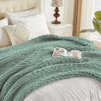 Carriediosa Chunky Knit Throw Blanket 50" X 60", 100% Hand Made Large Chenille Loop Yarn Soft Fluffy Throws for Couch Sofa Bed, Big Crochet Cozy Heavy Thick Cable Woven Blanket, Sage Green