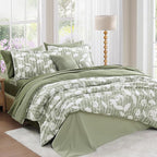 King Comforter Set -7 Pieces Sage Green Floral Comforter Set for All Seasons, Bed in a Bag King with Botanical Flowers Comforter, Sheets, Pillowcases & Shams