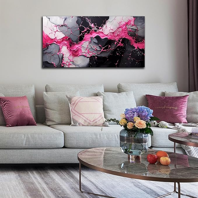 GUGIKA Abstract Wall Art for Living Room, Pink Canvas Wall-Art for Girls Bedroom, Print Paintings, Size 20x40 Inches