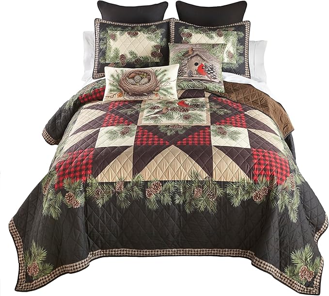 Donna Sharp Cardinal Pine Polyester Bedding Set - 3-Piece Queen Size Quilt Set - Includes 1 Quilt and 2 Standard Pillow Shams - Machine Washable - Traditional Design