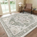 GENIMO 8x10 Area Rugs for Living Room, Machine Washable Non Slip Vintage Rugs, Low Pile Lightweight Chenille Print Rug for Bedroom, Dining Room, Home Office, Moonlight