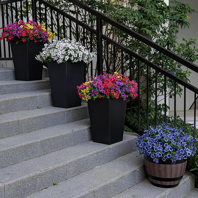 20 Bundles Artificial Flowers for Outdoor Fake Plants for Spring Decoration,Faux Eucalyptus Flowers for Planter UV Resistant Lifelike for Home Porch Garden（Blue）