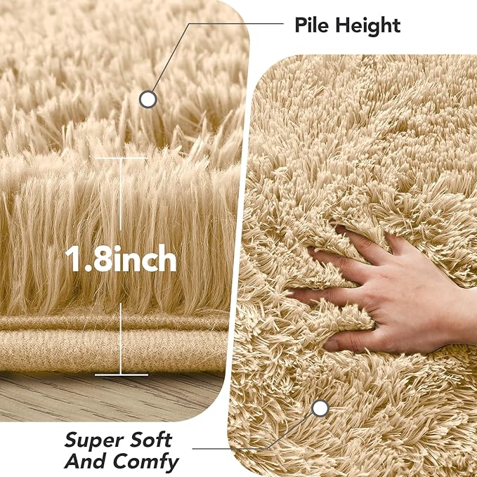 Living Room Area Rugs 8x10: Beige Ultra Fluffy Non-Slip Floor Carpet for Bedroom Living Room Home Office, Soft Shag Rug Home Decor (Beige 8x10 Feet)