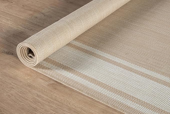 Beverly Rug Large Outdoor Rug 9x12 Modern Bordered Area Rugs for Indoor and Outdoor Patio Deck Porch Garden Waterproof Weather Sun Resistant Washable Outside Carpet (9 x 12 Beige)