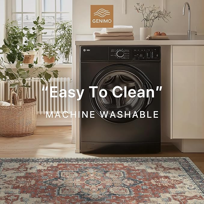 GENIMO 2'6''x10 Runner Rugs for Hallway, Machine Washable Non Slip Vintage Rugs, Low Pile Lightweight Soft Print Rug for enrtyway, Corridor, Home Office, Kitchen, Bordeaux