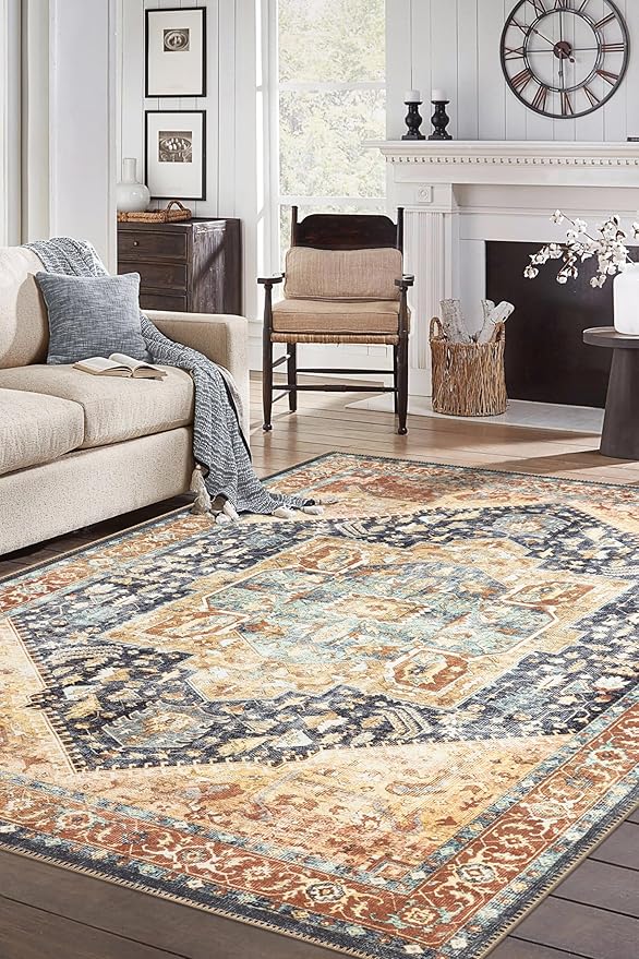 Keen Home Design 4x6 Rug - Machine Washable Area Rug with Non-Slip Backing, Ideal for Living Room, Dining Room, Bedroom - Vintage, Easy Clean, Durable, Low Pile Rug - (4' x 6')