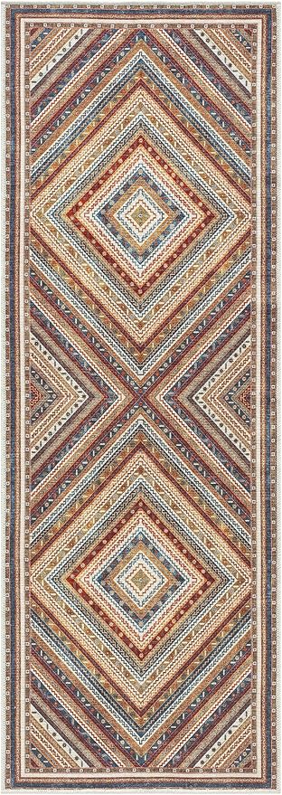 Keen Home Design 2x10 Rug - Machine Washable Runner Rug with Non-Slip Backing, Ideal for Hallway, Entryway, Kitchen, Laundry Room - Vintage, Easy Clean, Durable, Low Pile - (2'6" x 10')