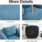 Luxlen Swivel Accent Chair with Pillow for Living Room, Teddy Fleece Upholstered Single Sofa, 360° Rotating Barrel Chair with Metal Base for Bedroom, Office, Apartment - Blue