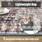 Vintage 4' x 6' Washable Area Rug - Stylish Indoor Rug for Living, Dining or Bedroom - Lightweight Carpet with Non-Slip Backing - Foldable for Easy Placement and Maintenance - Rust