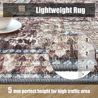 Vintage 8' x 10' Washable Area Rug - Stylish Indoor Rug for Living, Dining or Bedroom - Lightweight Carpet with Non-Slip Backing - Foldable for Easy Placement and Maintenance - Rust
