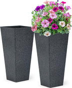 28" Large Tall Planters for Outdoor Plants, Set of 2 V-Shaped Planter Box with Black Terrazzo Look, Durable and Weather Resistant, Ideal or Garden, Patio, Porch or Home use.