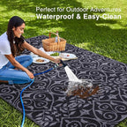 OLANLY Outdoor Rug Waterproof 5x8 ft Clearance, Reversible Outdoor Plastic Straw Rug with Floral Pattern, RV Mat for Patio, Camping, Balcony, Deck, Backyard, Black & Grey