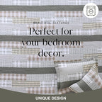 Y-PLWOMEN Quilts Queen Size - 100% Cotton Greyish Green Queen Quilt Farmhouse Plaid Quilted Bedspread, 3 Pieces Lightweight Reversible Queen Size Quilt Bedding Set for All Season