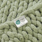 WESHIONGOO Chunky Knit Blanket Throw 40"×40" Knit Throw Blanket for Couch Bed Throw Blanket with Jumbo Chenille Yarn Thick 100% Handmade (Sage Green)