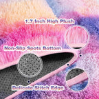 6x9 Fluffy Fuzzy Area Rug for Living Room Bedroom, Ultra Soft Large Living Room Rugs, Non Slip Thick Shag Rug for Dorm, Kids Girls Boys Rug for Home Decor Aesthetic, Dark Rainbow