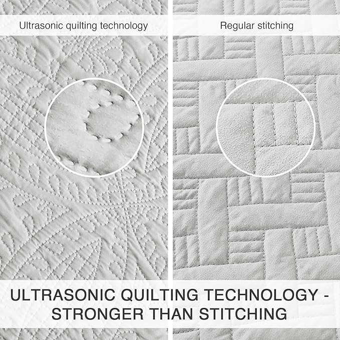 Love's cabin Quilts for Queen Bed Light Grey Bedspreads Bedding Set - Summer Lightweight Bedspread Comforter - Coin Pattern Bedding Coverlet for All Season - 3 Pieces (1 Quilt, 2 Pillow Shams)