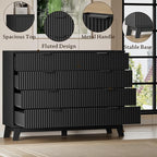 53" Tall Dresser for Bedroom, 8-Drawer Fluted Chest of Drawers, Modern Wood Highboy with Metal Slides and Handles, Anti-Tip Kit, Vertical Clothes Storage Organizer for Apartment, Closet