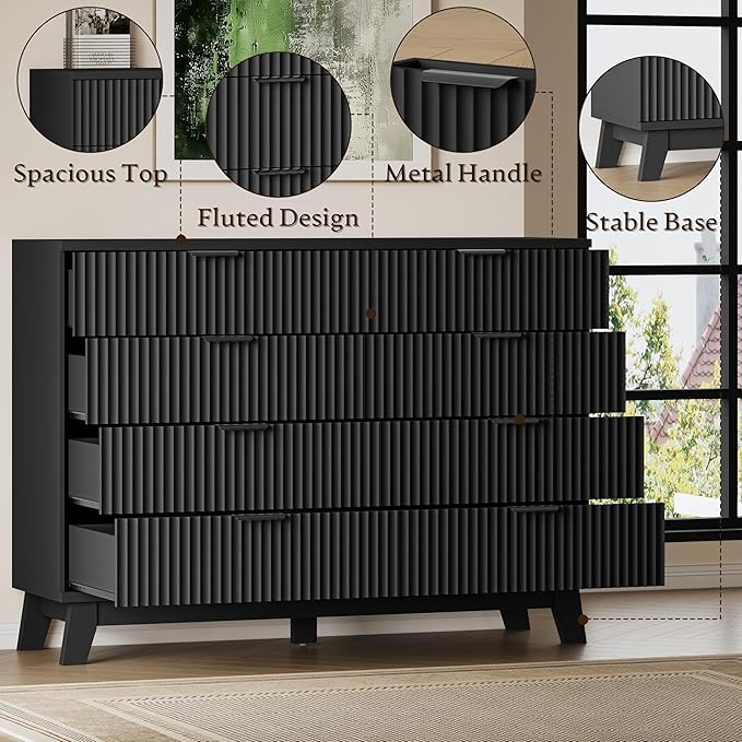 53" Tall Dresser for Bedroom, 8-Drawer Fluted Chest of Drawers, Modern Wood Highboy with Metal Slides and Handles, Anti-Tip Kit, Vertical Clothes Storage Organizer for Apartment, Closet