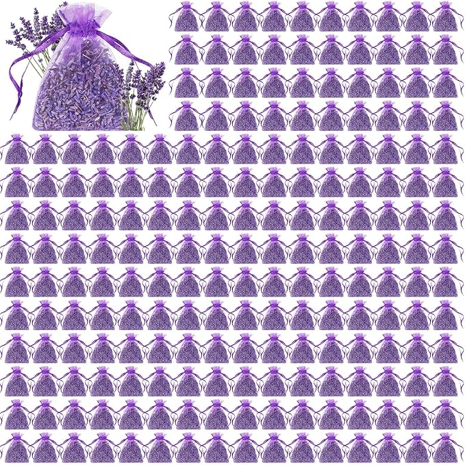 Reginary 200 Pack Lavender Sachets Bags Bulk for Drawers and Closets Home Fragrance Sachet Dried Lavender Flower for Wedding Bridal Shower Favors