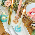 Kate Aspen Vintage Ribbed Glass Black Candlestick Holders, Pillar Candle, Tealight & Votive Candle Holders (Set of 6, 3 Assorted Sizes), Dining Table Decor, Shelf Decor, Centerpiece