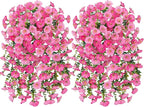 Ivydale 2 PCS Artificial Hanging Flowers Fake Plants Outdoor,Silk Morning Glory Faux Flowers with Eucalyptus Leaves,UV Resistant Realistic Hanging Plants for Home Garden Decor (Pink+Light Pink)