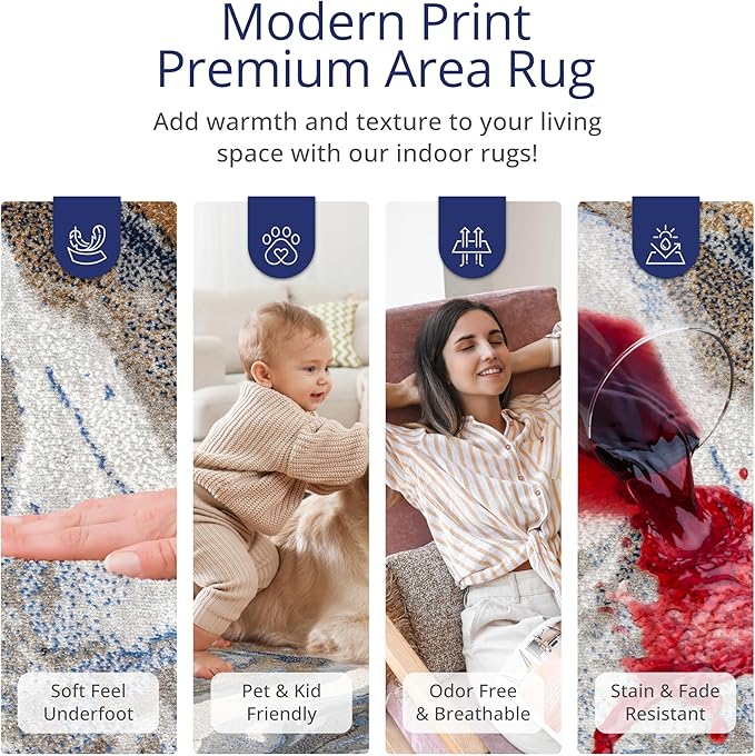 Abani Rugs Abstract Design 8'11"'x12' Bedroom Rug - Grey, Brown & Blue Modern Multi-Dimensional Washable Area Rug