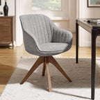 Art Leon Desk Chair - Mid Century Modern Office Chair No Wheels, Swivel Accent Chair with Oak Wood Legs, Fabric Upholstered Arm Chair, Gray