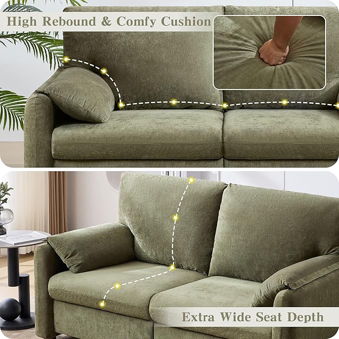 Chenille Oversized Armchair, 38.6'" Wide Accent Chairs for Living Room & Bedroom Modern Lounge Chair, Upholstered Mid-Century Reading Chair (Green, Loveseat)