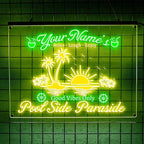 Personalized Pool Side Paradise Neon Sign, Custom Name LED Light, Tropical Sunset Design, Backyard Patio Bar Decor, Gift for Outdoor Lovers